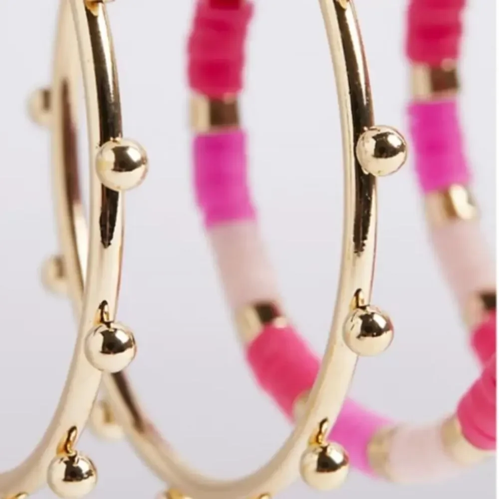 TORRID BEADED HOOP SET OF 3 - GOLD & PINK - Picture 4 of 7